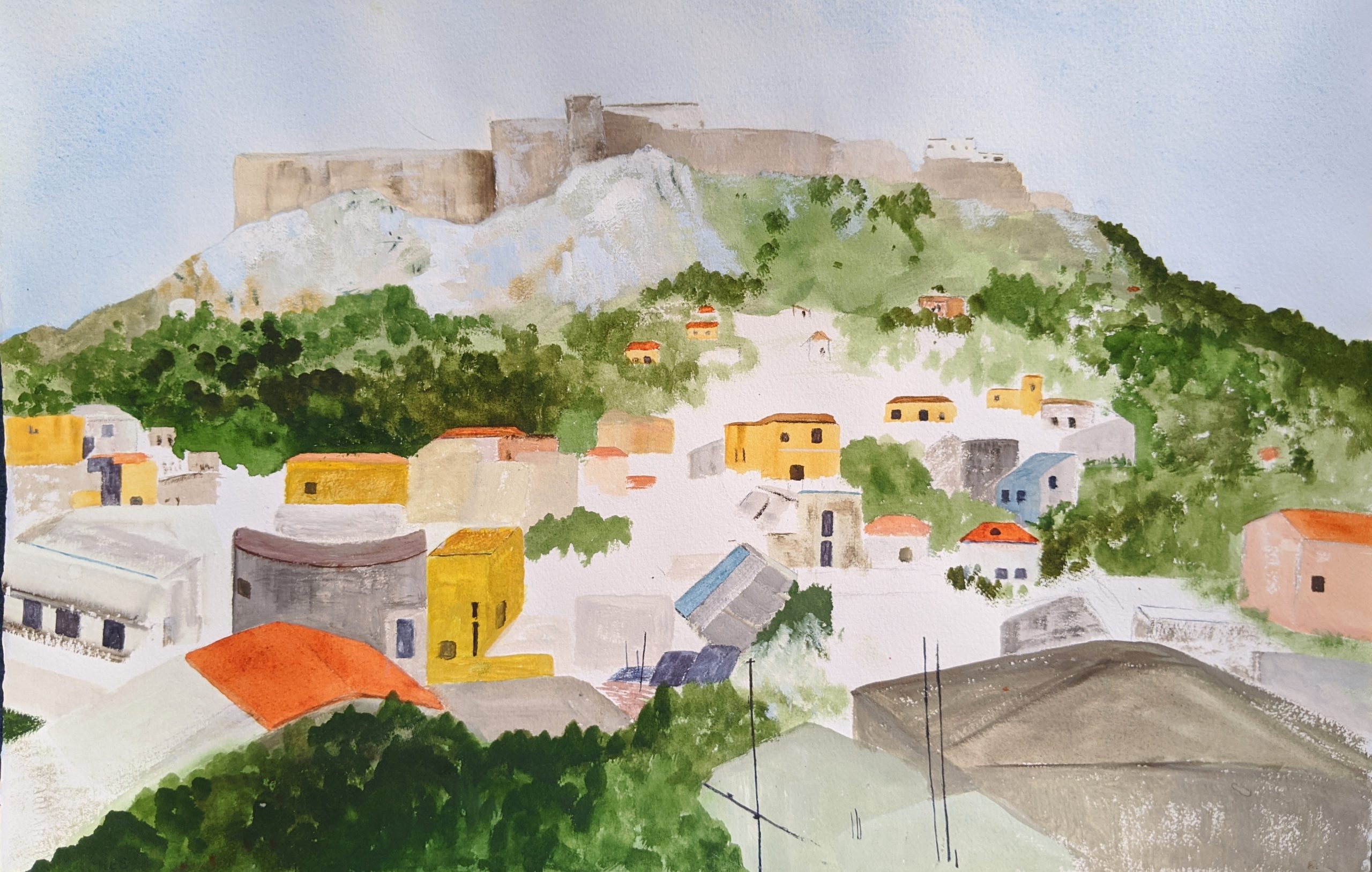 The Acropolis and Plaka watercolor on paper